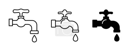 Illustration for Set of taps and pipes illustration. Water, plumber, plumbing, valve, drop, bath, sink shower pipe leak Vector icons - Royalty Free Image