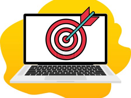 Illustration for Laptop with target on screen illustration. Target, bullseye, arrow, shooting range, darts, shooting, dart, shooter bow sight sniper Vector icons - Royalty Free Image