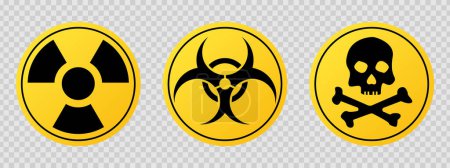 Ilustración de Conjunto de amenazas químicas en la ilustración de fondo transparente. Irradiación, peligro, radiación, enfermedad, infección, planta de energía nuclear, mutación, rayos X. Iconos vectoriales - Imagen libre de derechos