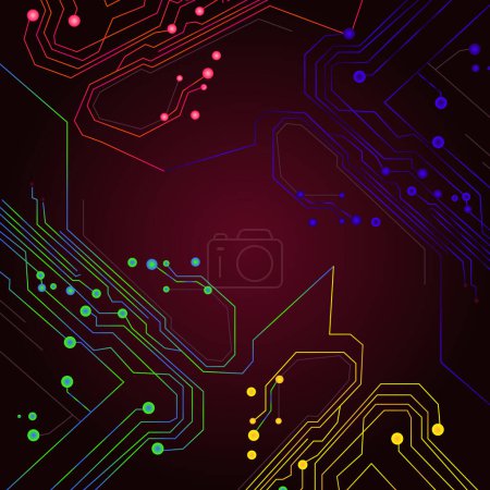 Illustration for Modern technology circuit board texture background design. Neurons and electronic tracks on the motherboard. Quantum explosion technology. Quantum computer technologies concept - Royalty Free Image