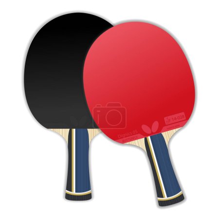 Illustration for Realistic tennis racket. Rackets for table tennis. Ping pong. Butterfly Company. Professional sports equipment. - Royalty Free Image
