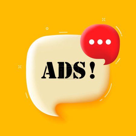 Téléchargez les illustrations : ADS. Bulle vocale avec texte ADS. Illustration 3D. Style pop art. icône vectorielle pour les entreprises et la publicité - en licence libre de droit