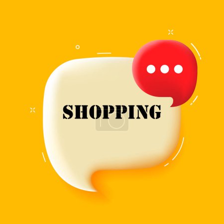 Illustration for Shopping. Speech bubble with Shopping text. 3d illustration. Pop art style. Vector icon for Business and Advertising - Royalty Free Image