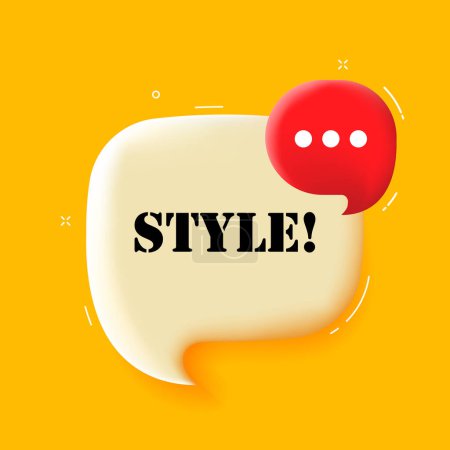 Illustration for Style. Speech bubble with Style text. 3d illustration. Pop art style. Vector icon for Business and Advertising - Royalty Free Image