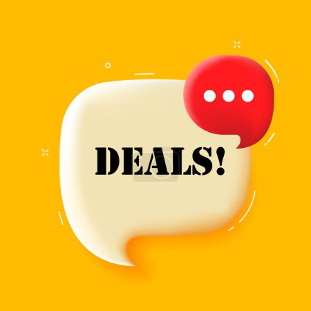 Illustration for Deals. Speech bubble with Deals text. 3d illustration. Pop art style. Vector icon for Business and Advertising - Royalty Free Image