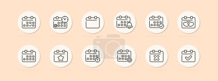 Illustration for Calendar set line icon. Date, year, date, month, holiday, day, event, New Year, schedule, reminder. Pastel color background Vector icon for business and advertising - Royalty Free Image