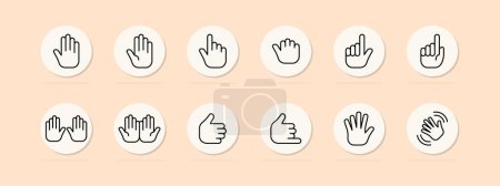 Illustration for Gestures set line icon. Deaf and mute, language, manners, hands, facial expressions, behavior, dialogue. Pastel color background Vector icon for business and advertising - Royalty Free Image