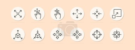 Illustration for Hands set line icon. Zoom out, zoom in, sensor, touchpad, swipe, control, timer. Pastel color background. Vector icon for business and advertising - Royalty Free Image
