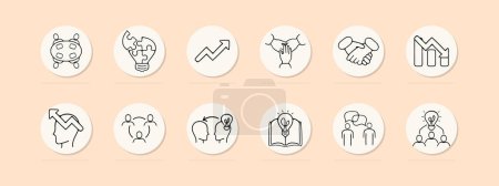 Illustration for Group work set line icon. Corporation, idea generation, team, brainstorming, training, advanced training. Pastel color background Vector icon for business and advertising - Royalty Free Image