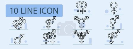 Téléchargez les illustrations : Les sexes définissent l'icône de la ligne. Queer, asexuel, femme, lesbienne, transgenre, homme, androgyne. Fond couleur pastel. icône vectorielle pour les entreprises et la publicité - en licence libre de droit