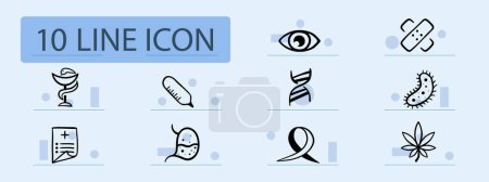 Illustration for HIV set line icon. Disease, tests, immunity, DNA, medical examination, medicine, hospital. Pastel color background. Vector icon for business and advertising - Royalty Free Image
