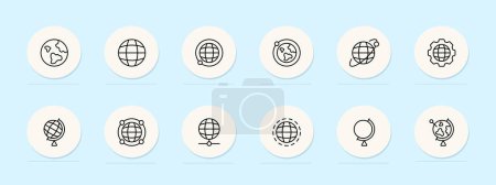 Illustration for Planets line icon. Celestial, cosmic, vast, colorful, mysterious, otherworldly, space, astronomy, exploration. Pastel color background. Vector line icon for business and advertising - Royalty Free Image