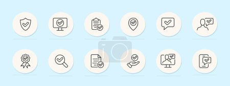 Illustration for Confirmation check marks line icon. Simple, elegant, icon, tick, checkbox, approve, confirm, verified, completion, success. Pastel color background. Vector line icon for business and advertising - Royalty Free Image