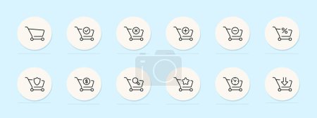 Illustration for Grocery carts line icon. Farmer's market, produce, organic, locally sourced, seasonal, colorful, variety, nutrition. Pastel color background. Vector line icon for business and advertising - Royalty Free Image