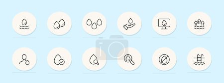 Illustration for Drops line icon. Macro, water droplets, leaf, nature, purity, close-up, detail, transparent. Pastel color background. Vector line icon for business and advertising - Royalty Free Image