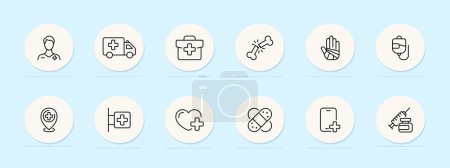 Illustration for Ambulance line icon. Ambulance, paramedics, medical emergency, first responders, life-saving treatment. Pastel color background. Vector line icon for business and advertising - Royalty Free Image