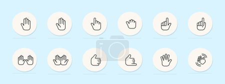 Ilustración de Icono de línea de lenguaje de señas. Lengua de señas americana, comunicación no verbal, cultura sorda, intérprete de lenguaje de señas. Fondo color pastel. Icono de línea vectorial para negocios y publicidad - Imagen libre de derechos