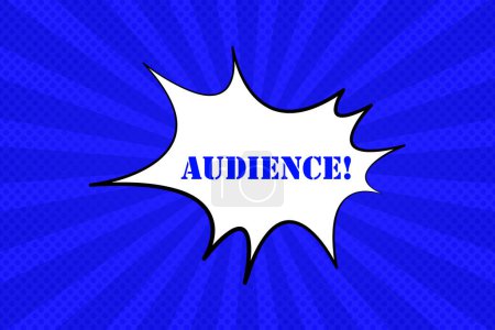 Ilustración de Burbuja de discurso azul cómico con icono de línea de explosión de texto de audiencia. Dibujo, superhéroe, revista, caricatura, estilo. Icono de línea vectorial para negocios y publicidad - Imagen libre de derechos