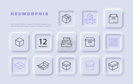 Boxes set line icon. Speed, delivery, calendar, online purchase, goods, delivery person, application. Neomorphism style. Vector line icon for business and advertising