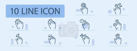 Illustration for Touchpad set line icon. Touchscreen interface, intuitive gestures, tapping, swiping, pinching. Pastel color background. Vector line icon for business and advertising. - Royalty Free Image