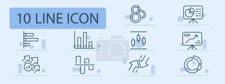 Illustration for Information set line icon. Economic growth, line graph, corporation, analysis, information collection, rating. Pastel color background. Vector line icon for business and advertising. - Royalty Free Image