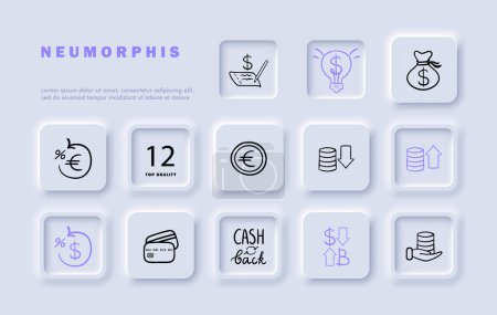 Money box line icon set. Savings, rewards, discounts, money-back, deals, offers, perks. Neomorphism style. Vector line icon for business and advertising.