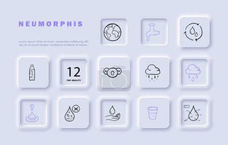 Illustration for Thirst line icon set. Clear, pure, refreshing, thirst-quenching, beverage, drink, cloud, rain, glass. Neomorphism style. Vector line icon for business and advertising. - Royalty Free Image