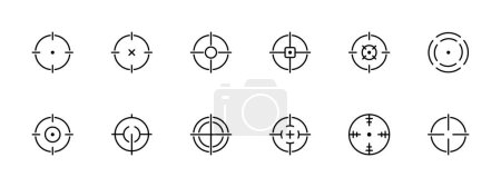 Illustration for Sight set icon. Sight, hit marker, scope, range marking, crosshair, dot.  Vector icon on white background. - Royalty Free Image