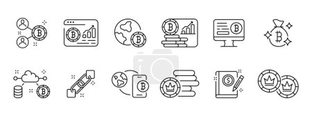 Téléchargez les illustrations : Icône de jeu de crypto-monnaie. Bitcoin, p2p, marché mondial, investissements, croissance, articles, bénéfice, services cloud, protocole, blockchain, système de paiement No 1 icône vectorielle sur fond blanc - en licence libre de droit