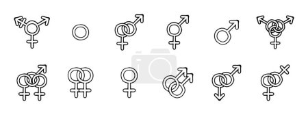 Illustration for Genders set icon. Hetero, pansexual, transgender, bisexual, agender, gay, lesbian, androgynous cismale neither  Vector icon on white background - Royalty Free Image