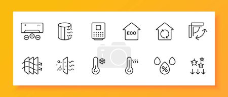 Illustration for Ventilation icon set. Air, coolness, wind, air conditioning, blowing, cold, summer, warmth, freshness, pipe, propeller. Black icon on a white background. Vector line icon for business and advertising - Royalty Free Image