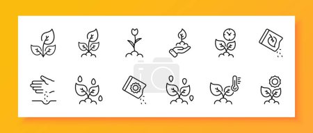Illustration for Nature icon set. Sprout, save nature, seed, watering, flower, temperature, time. Black icon on a white background. Vector line icon for business and advertising - Royalty Free Image