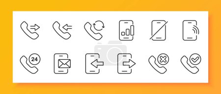 Illustration for Call icon set. Smartphone, contact, message, notification, sound, ringtone, audio. Black icon on a white background. Vector line icon for business and advertising - Royalty Free Image