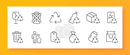 Illustration for Garbage icon set. Wineglass. fragile goods, recycling, battery, fragments, glass. Black icon on a white background. Vector line icon for business and advertising - Royalty Free Image