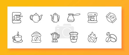 Coffee icon set. Coffee Turk, grain, grinding, roasting, Americano, cappuccino, espresso, cup. kettle. Black icon on a white background. Vector line icon for business and advertising