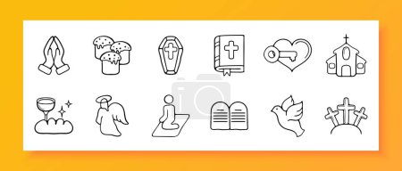 Illustration for Christianity icon set. Angel, faith, communion, gazebo, bible. cross, prayer, halo. Black icon on a white background. Vector line icon for business and advertising - Royalty Free Image