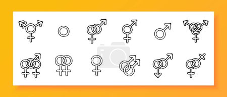Illustration for Gender tolerance icon set. Gender, identification, stereotype, belonging, self-expression, orientation. Black icon on a white background. Vector line icon for business and advertising - Royalty Free Image
