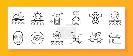 Illustration for Cosmetics icon set. Mask, drop, treatment, healing, rejuvenation, natural ingredients, cream. Black icon on a white background. Vector line icon for business and advertising - Royalty Free Image