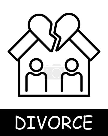 Illustration for House line icon. Shared property, divorce, separation, scandal, property, tears, marriage, court, husband, wife, quarrel, family. Vector line icon for business and advertising - Royalty Free Image