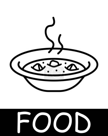 Illustration for Plate of soup line icon. Cooking, aroma, meat, dish, cutting, food, taste, spices, satiety, hunger, refrigerator. Vector line icon for business and advertising - Royalty Free Image