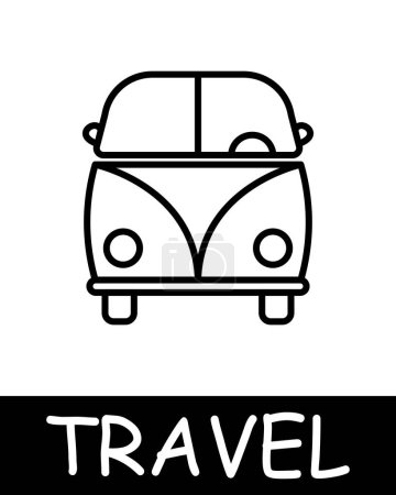 Illustration for Van line icon. Hippie, travel, road, trip, adventure, tourist, country, compass, resort, beach, ticket. Vector line icon for business and advertising - Royalty Free Image