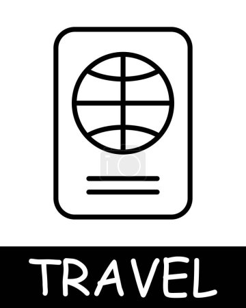Ilustración de Icono de línea de pasaporte extranjero. Documentos, sello, viaje, carretera, viaje, aventura, turista, país, brújula, resort, playa, boleto. Icono de línea vectorial para negocios y publicidad - Imagen libre de derechos