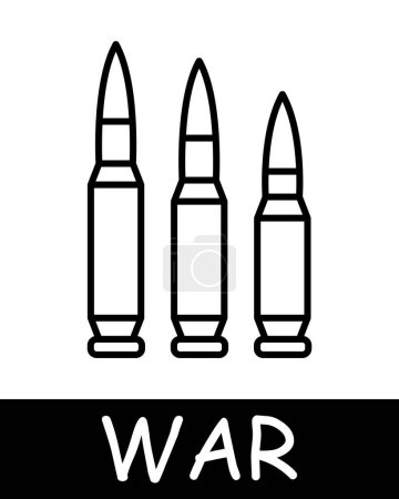 Ammo line icon. Gunpowder, cartridge case, caliber, war, death, peace, weapon, victory, battle, pain, destruction, sacrifice, conflict, trench. Vector line icon for business and advertising