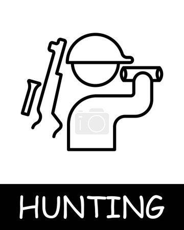 Chasseur avec icône de ligne de pistolet. Cartouches, jumelles, chasse, gibier, pêche, proie, forêt, tir, saison de chasse, animal. icône de ligne vectorielle pour les entreprises et la publicité