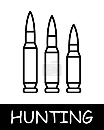 Ammo line icon. Caliber, cartridge case, hunting, game, fishing, prey, forest, shot, hunting season, animal. Vector line icon for business and advertising