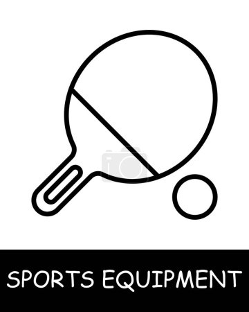 Ilustración de Icono de línea de tenis. Equipamiento deportivo, palo de hockey, baloncesto, raqueta de tenis, voleibol, guantes de boxeo, barra, pesas, cuerda de salto, esquís. Icono de línea vectorial para negocios y publicidad - Imagen libre de derechos