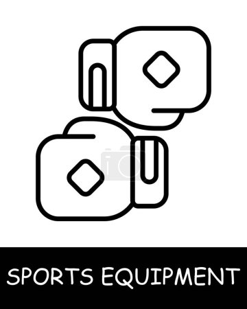 Ilustración de Icono de línea de boxeo. Equipamiento deportivo, palo de hockey, baloncesto, raqueta de tenis, voleibol, guantes de boxeo, barra, pesas, cuerda de salto, esquís. Icono de línea vectorial para negocios y publicidad - Imagen libre de derechos