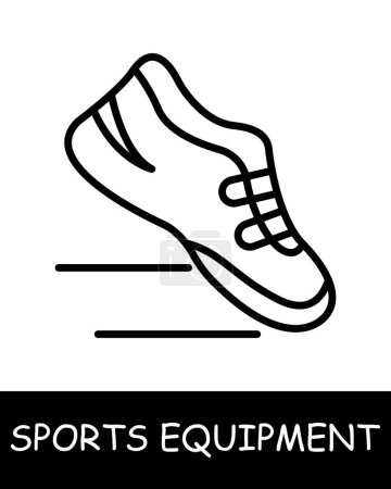 Illustration for Jogging line icon. Sports equipment, hockey stick, basketball, tennis racket, volleyball, boxing gloves, barbell, dumbbells, jump rope, skis. Vector line icon for business and advertising - Royalty Free Image