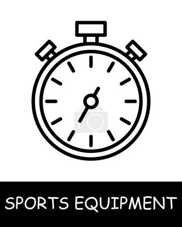 Illustration for Stopwatch line icon. Sports equipment, hockey stick, basketball, tennis racket, volleyball, boxing gloves, barbell, dumbbells, jump rope, skis. Vector line icon for business and advertising - Royalty Free Image