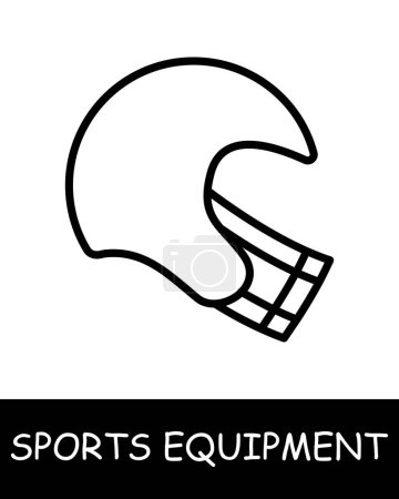 Illustration for Helmet line icon. Sports equipment, hockey stick, basketball, tennis racket, volleyball, boxing gloves, barbell, dumbbells, jump rope, skis. Vector line icon for business and advertising - Royalty Free Image
